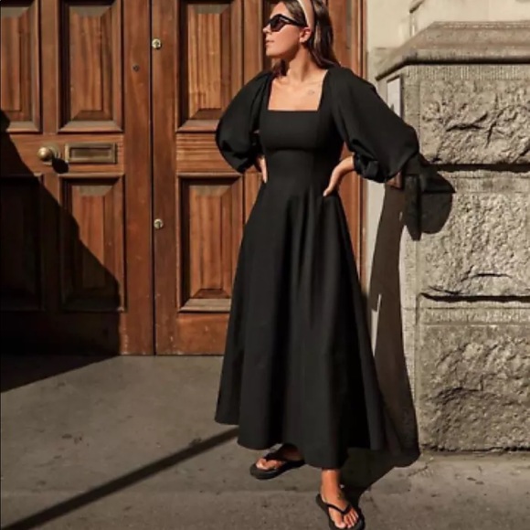 midi dress with voluminous sleeves